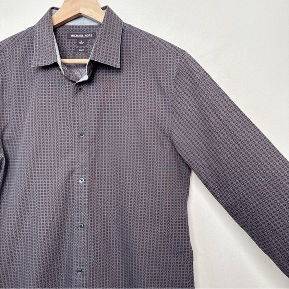 Michael Kors Mens Medium Slim Fit Patterned Printed Button Shirt - Picture 4 of 14